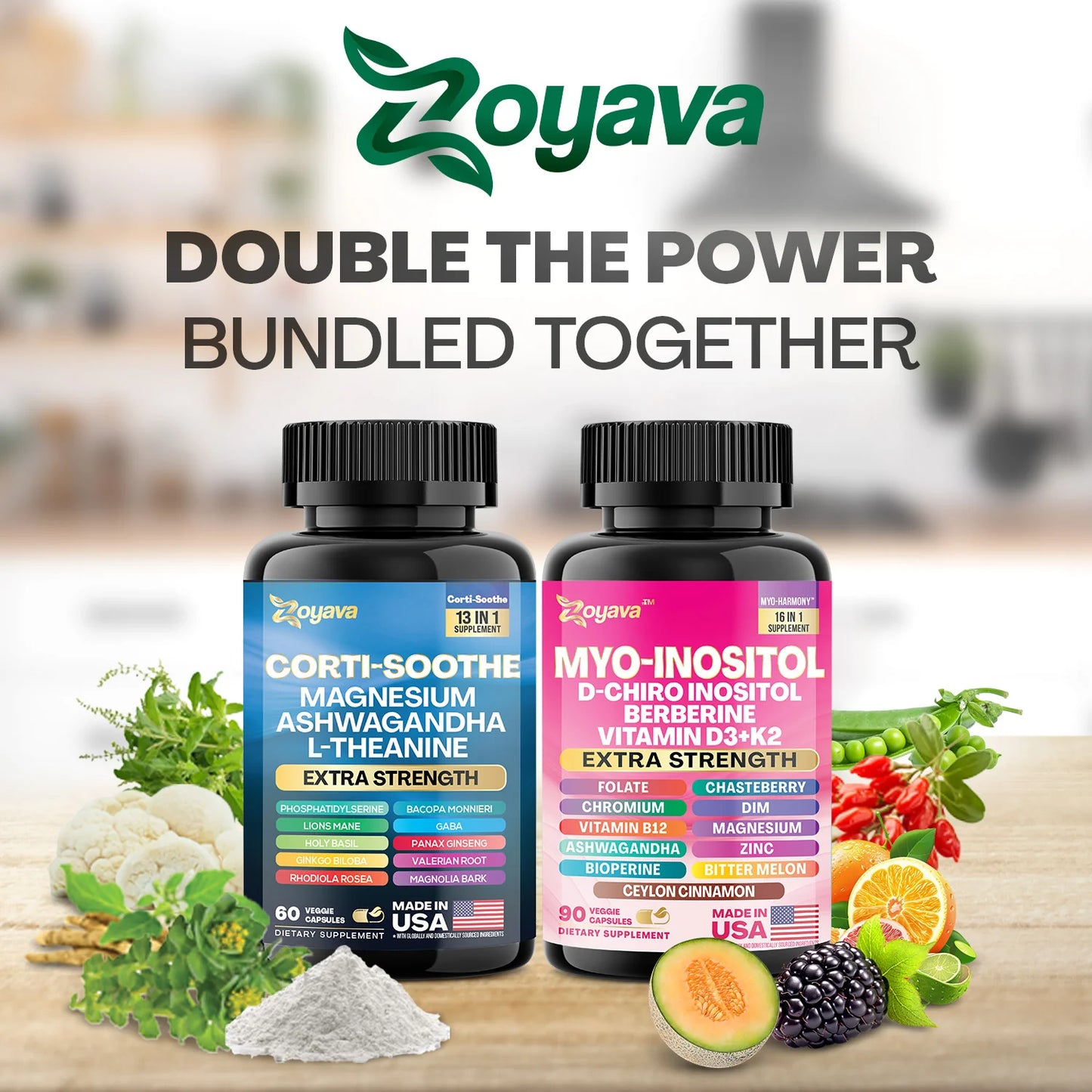 Zoyava Cortisol 60 and Myo-Inositol 90 Capsules Bundle